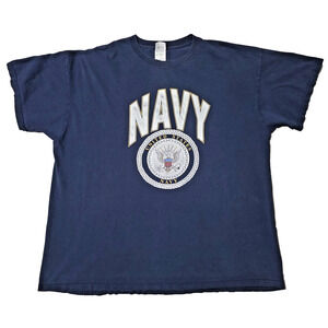 Vintage Fruit of the Loom US Navy T-Shirt 2XL Blue Single Stitch Style Y2K